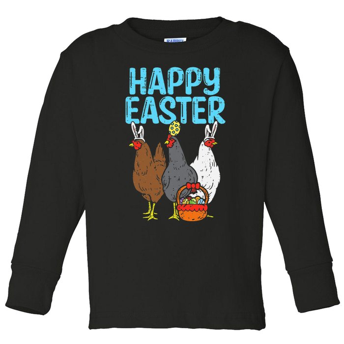 Happy Easter Chicken Bunnies Egg Poultry Farm Animal Farmer Toddler Long Sleeve Shirt