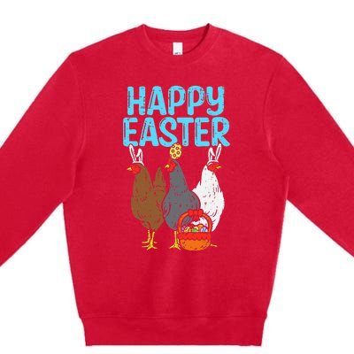 Happy Easter Chicken Bunnies Egg Poultry Farm Animal Farmer Premium Crewneck Sweatshirt