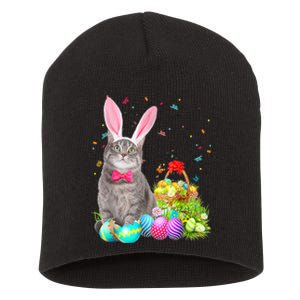 Happy Easter Cute Bunny Cat Eggs Basket  Wo Funny Short Acrylic Beanie