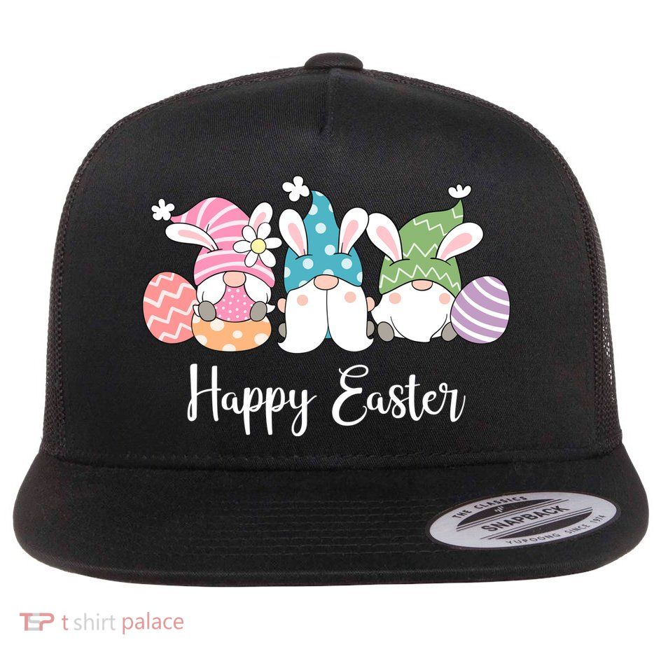 Happy Easter Cute Gnome Holiday Flat Bill Trucker Hat