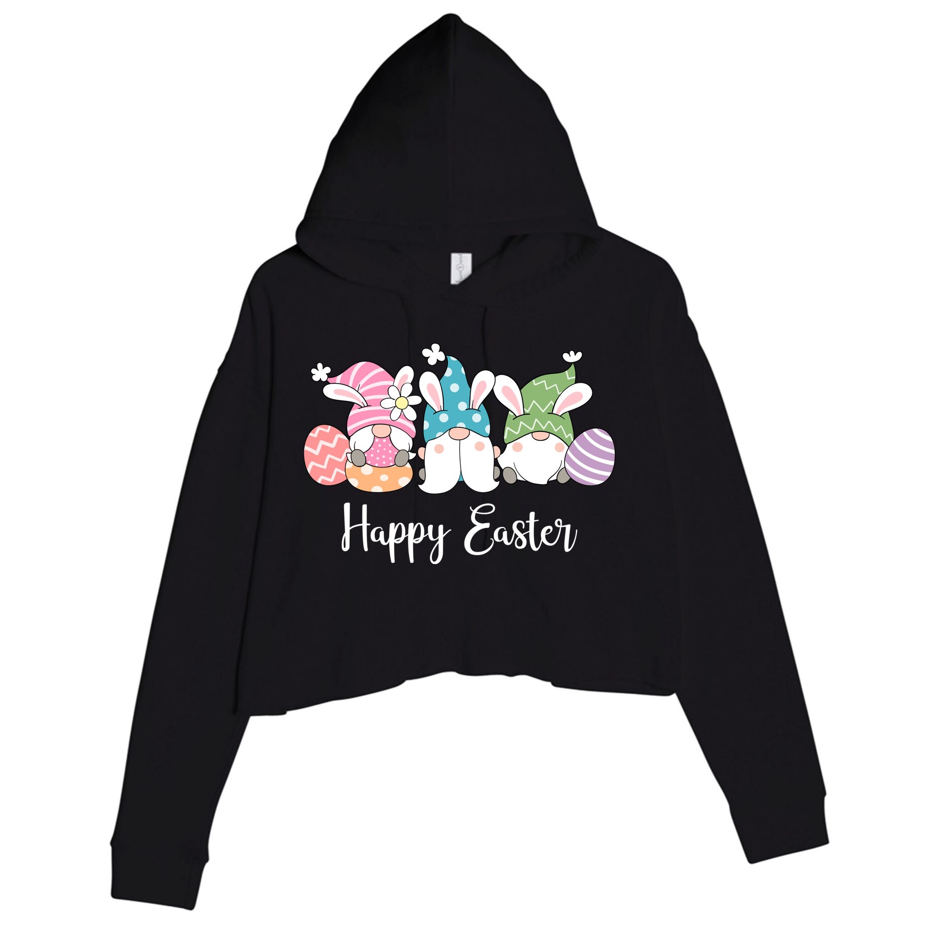 Happy Easter Cute Gnome Holiday Crop Fleece Hoodie