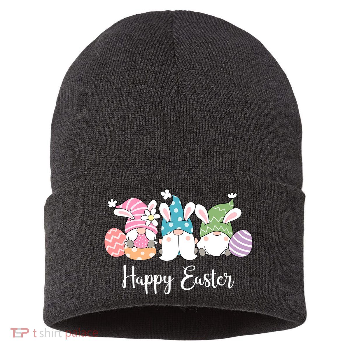 Happy Easter Cute Gnome Holiday Sustainable Knit Beanie