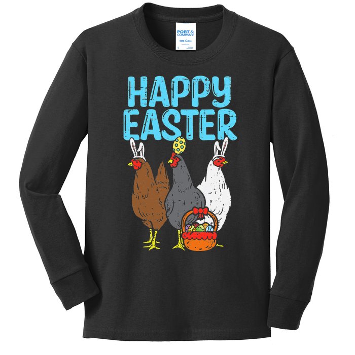 Happy Easter Chicken Bunnies Egg Poultry Farm Animal Farmer Kids Long Sleeve Shirt