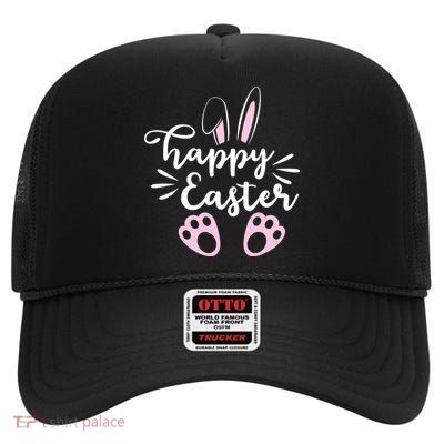 Happy Easter Cute Bunny Holiday High Crown Mesh Back Trucker Hat