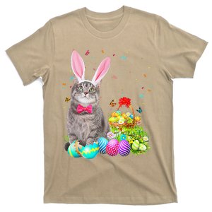 Happy Easter Cute Bunny Cat Eggs Basket Women Funny T-Shirt