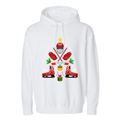 Hockey Equipt Christmas Tree Christmas Hockey Gift Garment-Dyed Fleece Hoodie