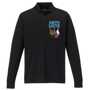 Happy Easter Chicken Bunnies Egg Poultry Farm Animal Farmer Performance Long Sleeve Polo