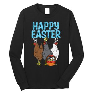 Happy Easter Chicken Bunnies Egg Poultry Farm Animal Farmer Long Sleeve Shirt