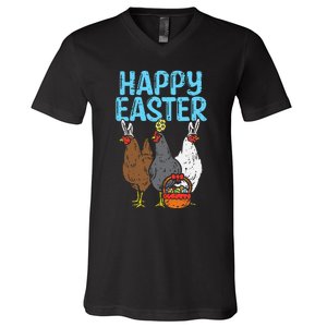 Happy Easter Chicken Bunnies Egg Poultry Farm Animal Farmer V-Neck T-Shirt