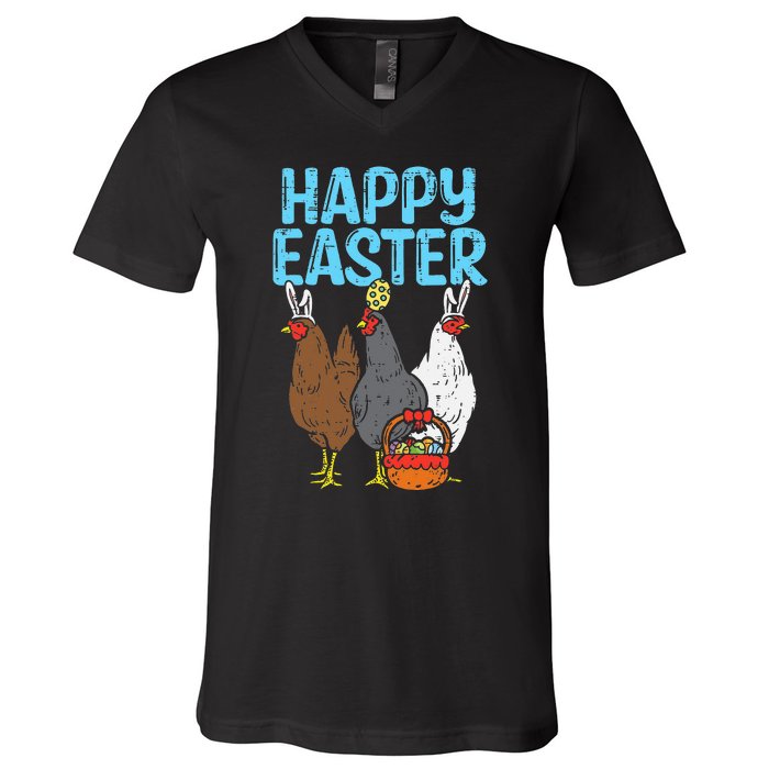 Happy Easter Chicken Bunnies Egg Poultry Farm Animal Farmer V-Neck T-Shirt