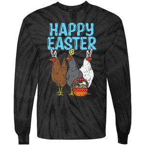 Happy Easter Chicken Bunnies Egg Poultry Farm Animal Farmer Tie-Dye Long Sleeve Shirt