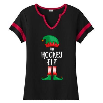 Hockey Elf Christmas Party Matching Family Group Pajama Cool Gift Ladies Halftime Notch Neck Tee