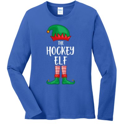 Hockey Elf Christmas Party Matching Family Group Pajama Cool Gift Ladies Long Sleeve Shirt