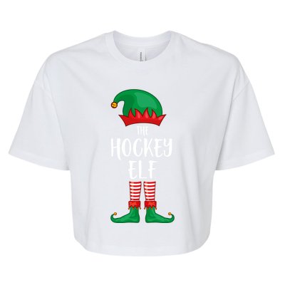 Hockey Elf Christmas Party Matching Family Group Pajama Cool Gift Bella+Canvas Jersey Crop Tee