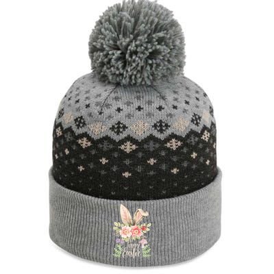 Happy Easter cute bunny ears with flowers and mushrooms The Baniff Cuffed Pom Beanie