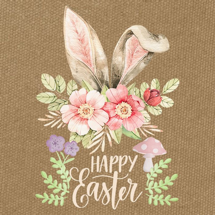 Happy Easter cute bunny ears with flowers and mushrooms Cotton Canvas Backpack