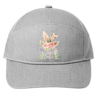 Happy Easter cute bunny ears with flowers and mushrooms 7-Panel Snapback Hat