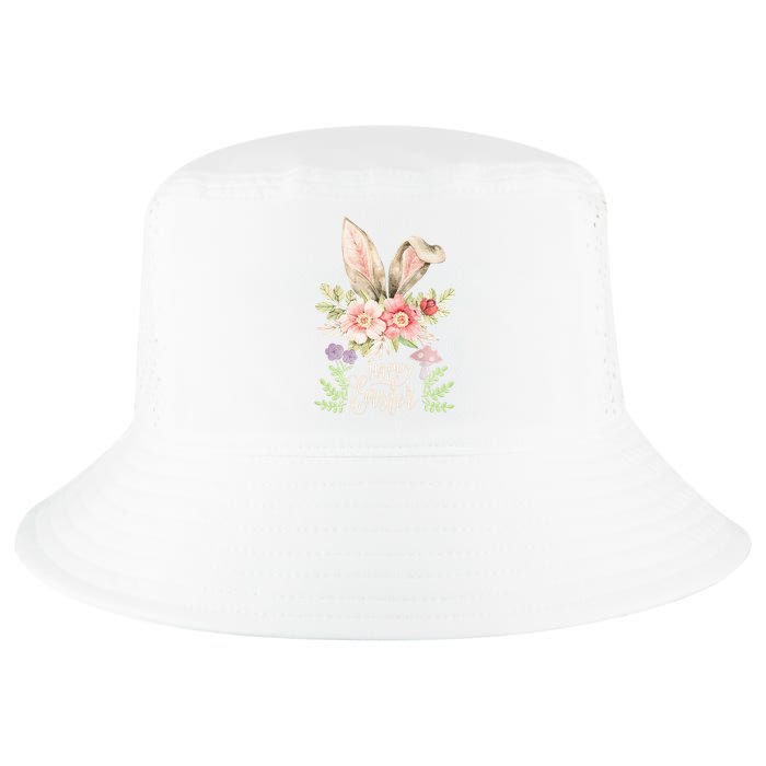 Happy Easter cute bunny ears with flowers and mushrooms Cool Comfort Performance Bucket Hat