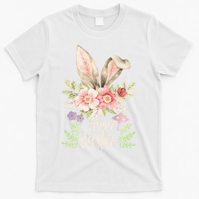 Happy Easter cute bunny ears with flowers and mushrooms T-Shirt