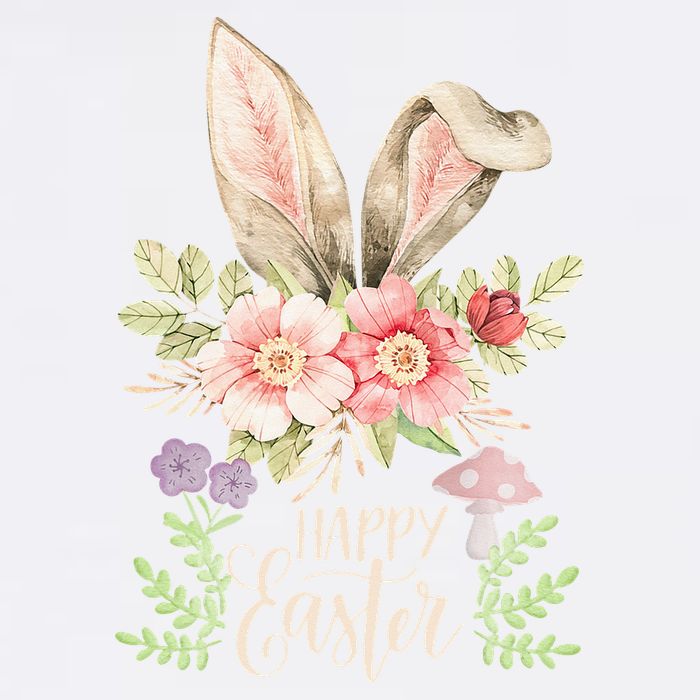 Happy Easter cute bunny ears with flowers and mushrooms 11oz C Handle Ceramic Mug