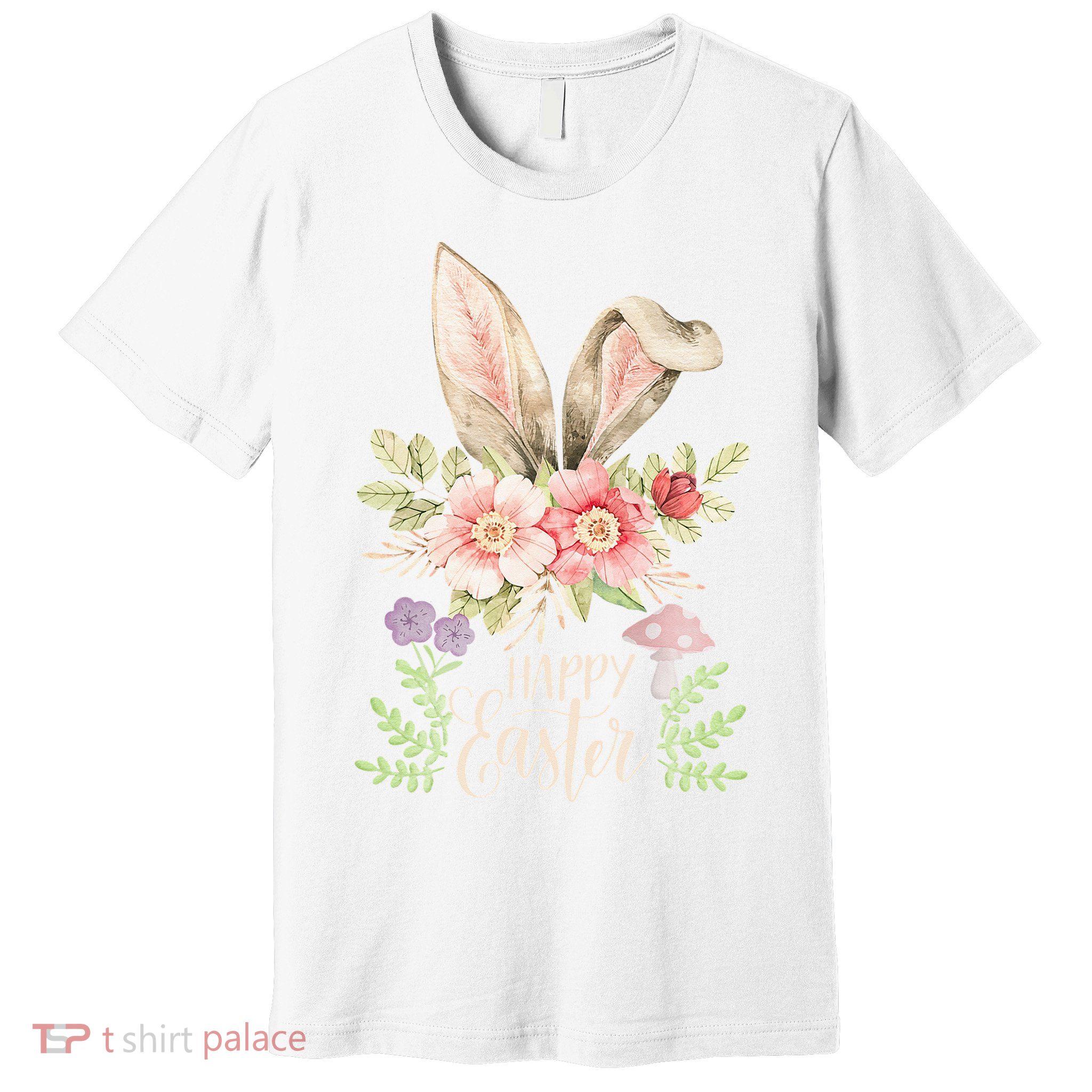Happy Easter cute bunny ears with flowers and mushrooms Premium T-Shirt