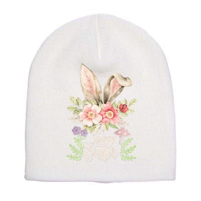 Happy Easter cute bunny ears with flowers and mushrooms Short Acrylic Beanie