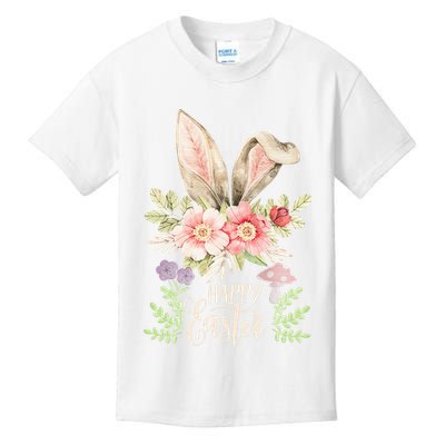 Happy Easter cute bunny ears with flowers and mushrooms Kids T-Shirt