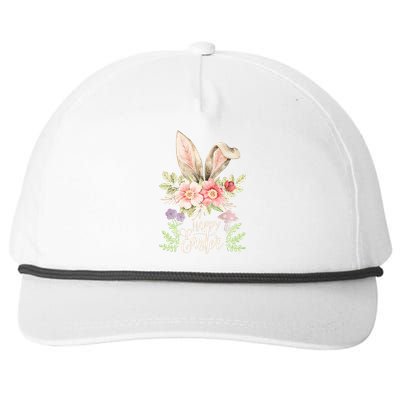 Happy Easter cute bunny ears with flowers and mushrooms Snapback Five-Panel Rope Hat