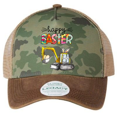 Happy Easter Construction Excavator Easter Day Egg Hunt Gift Legacy Tie Dye Trucker Hat