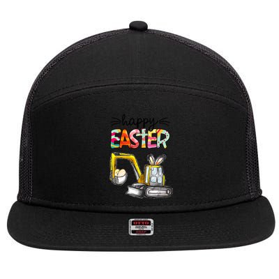 Happy Easter Construction Excavator Easter Day Egg Hunt Gift 7 Panel Mesh Trucker Snapback Hat