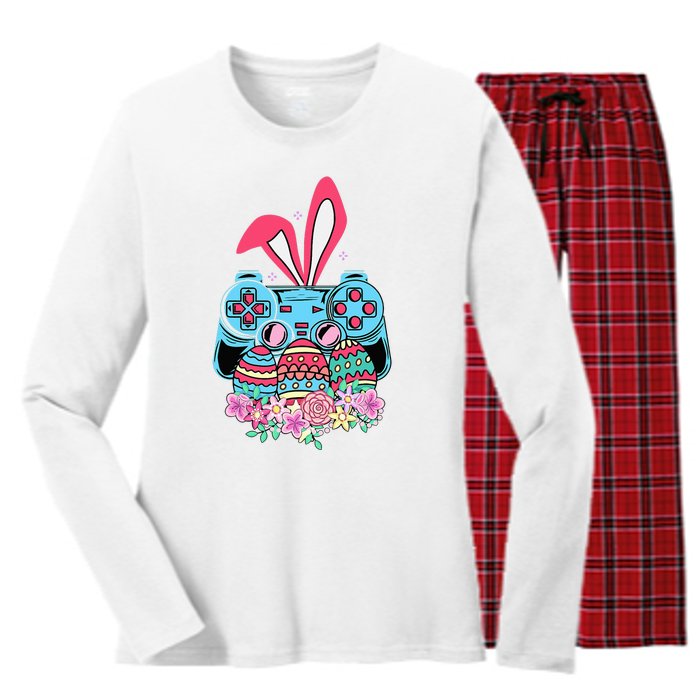 Happy Easter Day Video Game Controller Bunny Gamer Women's Long Sleeve Flannel Pajama Set 