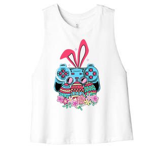 Happy Easter Day Video Game Controller Bunny Gamer Women's Racerback Cropped Tank