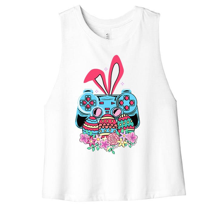 Happy Easter Day Video Game Controller Bunny Gamer Women's Racerback Cropped Tank