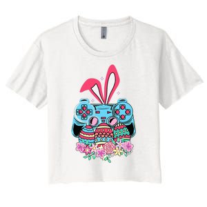 Happy Easter Day Video Game Controller Bunny Gamer Women's Crop Top Tee