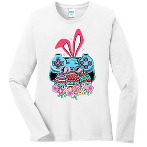 Happy Easter Day Video Game Controller Bunny Gamer Ladies Long Sleeve Shirt