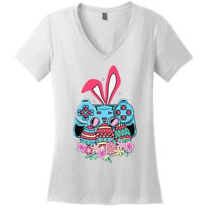 Happy Easter Day Video Game Controller Bunny Gamer Women's V-Neck T-Shirt