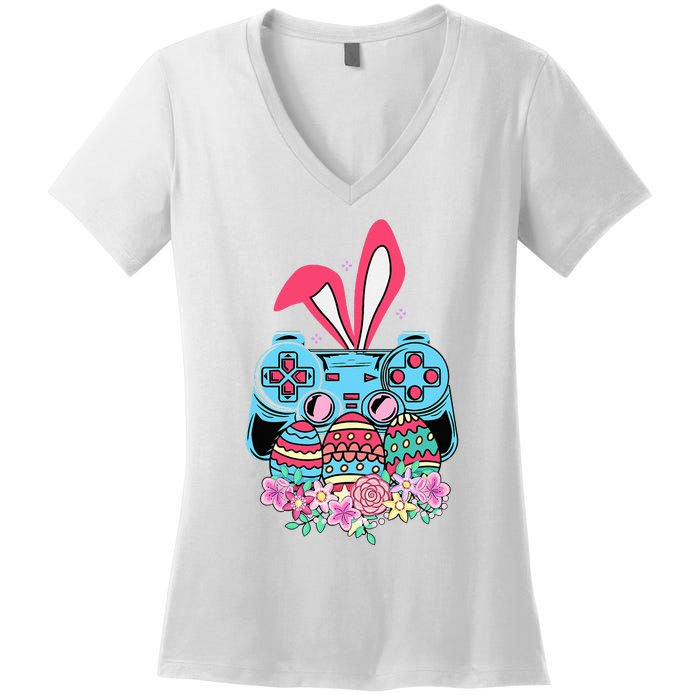 Happy Easter Day Video Game Controller Bunny Gamer Women's V-Neck T-Shirt