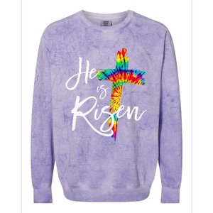 Happy Easter Day He Is Risen Jesus Christian Cross Tie Dye Colorblast Crewneck Sweatshirt