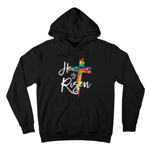 Happy Easter Day He Is Risen Jesus Christian Cross Tie Dye Hoodie