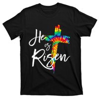 Happy Easter Day He Is Risen Jesus Christian Cross Tie Dye T-Shirt