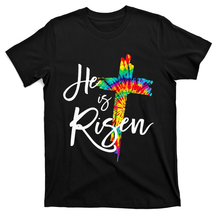 Happy Easter Day He Is Risen Jesus Christian Cross Tie Dye T-Shirt