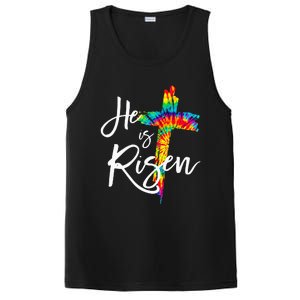 Happy Easter Day He Is Risen Jesus Christian Cross Tie Dye PosiCharge Competitor Tank