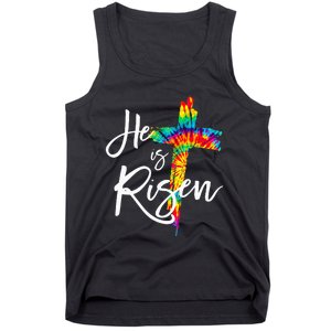 Happy Easter Day He Is Risen Jesus Christian Cross Tie Dye Tank Top