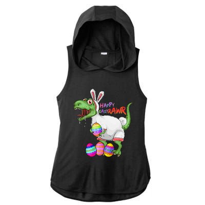 Happy Eastrawr Dinosaur TRex Easter Bunny Ladies PosiCharge Tri-Blend Wicking Draft Hoodie Tank