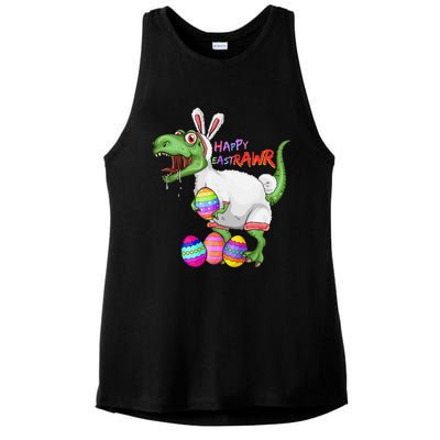 Happy Eastrawr Dinosaur TRex Easter Bunny Ladies PosiCharge Tri-Blend Wicking Tank