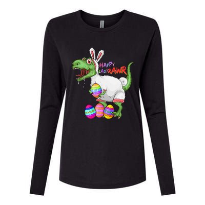 Happy Eastrawr Dinosaur TRex Easter Bunny Womens Cotton Relaxed Long Sleeve T-Shirt