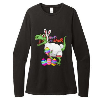 Happy Eastrawr Dinosaur TRex Easter Bunny Womens CVC Long Sleeve Shirt