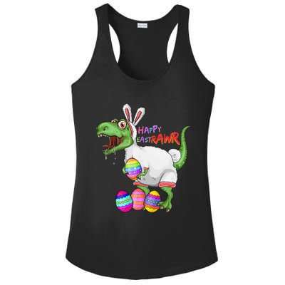 Happy Eastrawr Dinosaur TRex Easter Bunny Ladies PosiCharge Competitor Racerback Tank