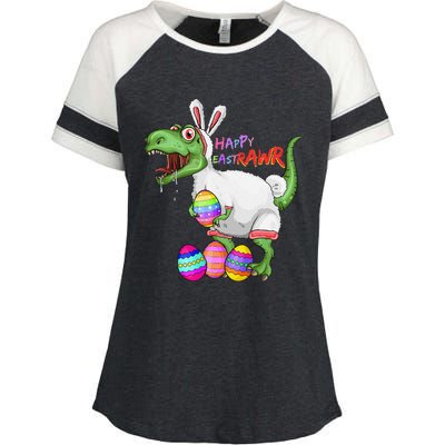 Happy Eastrawr Dinosaur TRex Easter Bunny Enza Ladies Jersey Colorblock Tee