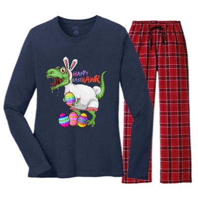 Happy Eastrawr Dinosaur TRex Easter Bunny Women's Long Sleeve Flannel Pajama Set 